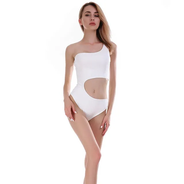 2021 HUAN BEAUTY Sexy One shoulder Navel Rompers Women Backless Swimsuit Sizes S - XL