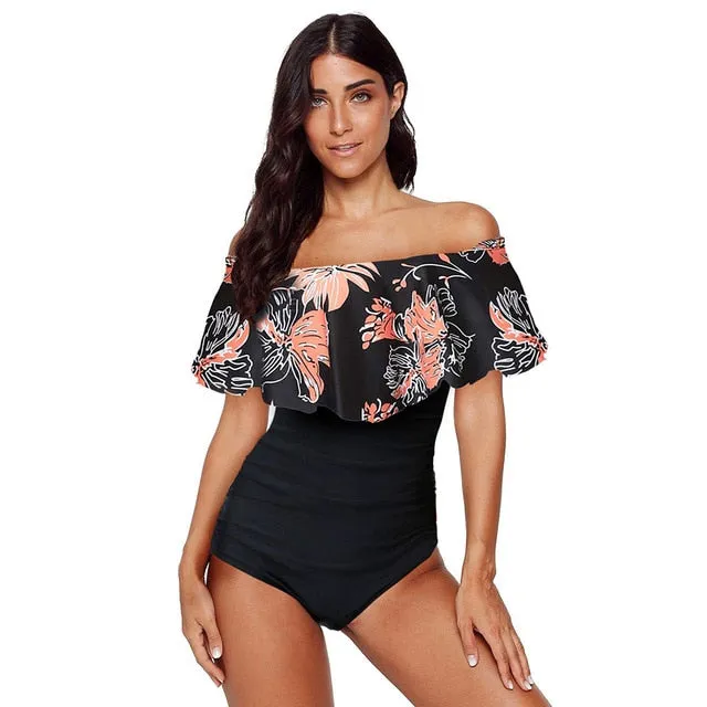 2021 New!!! Woman Sexy Off Shoulder  One-piece Swimsuit Sizes S - 2XL