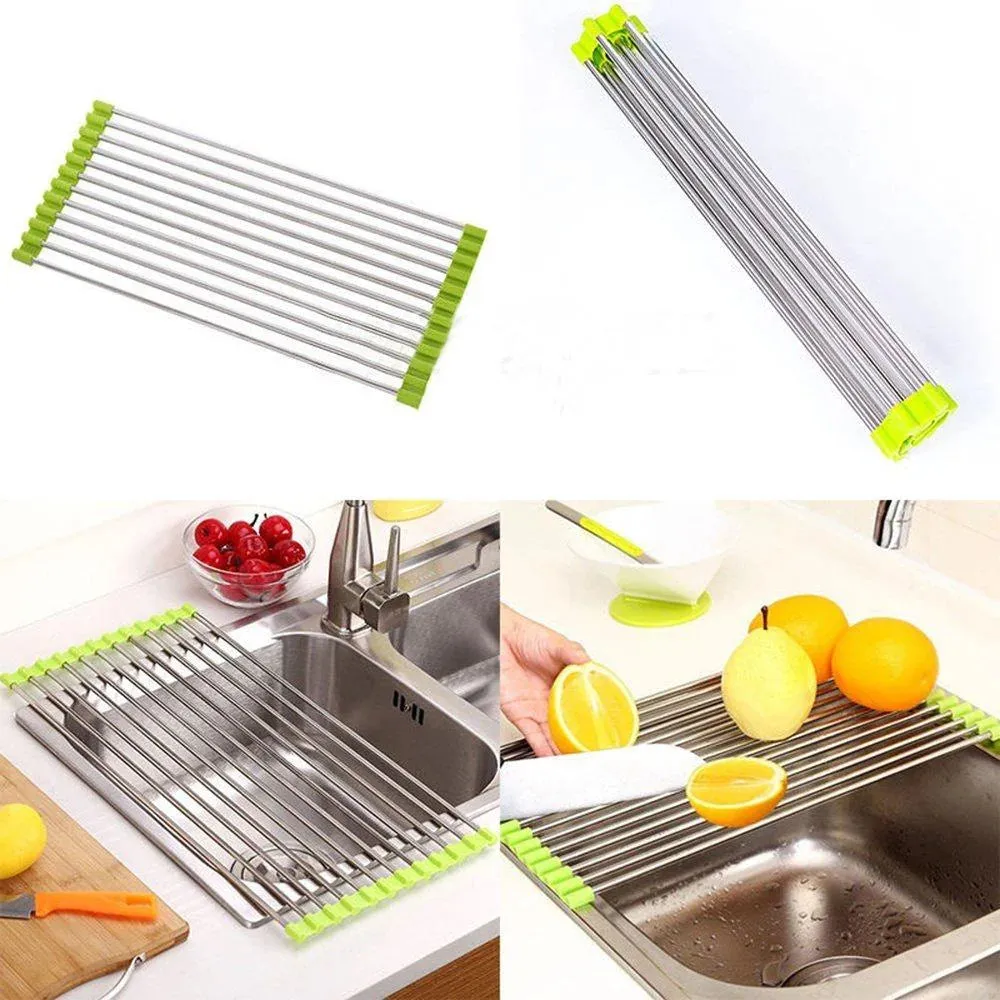 2064 FOLDABLE DRAIN RACK KITCHEN SINK ROLL UP DISH DRYING RACK PORTABLE DISH RACK