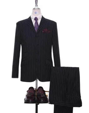 4 Button Suit - Black and White Pinstripe Suit