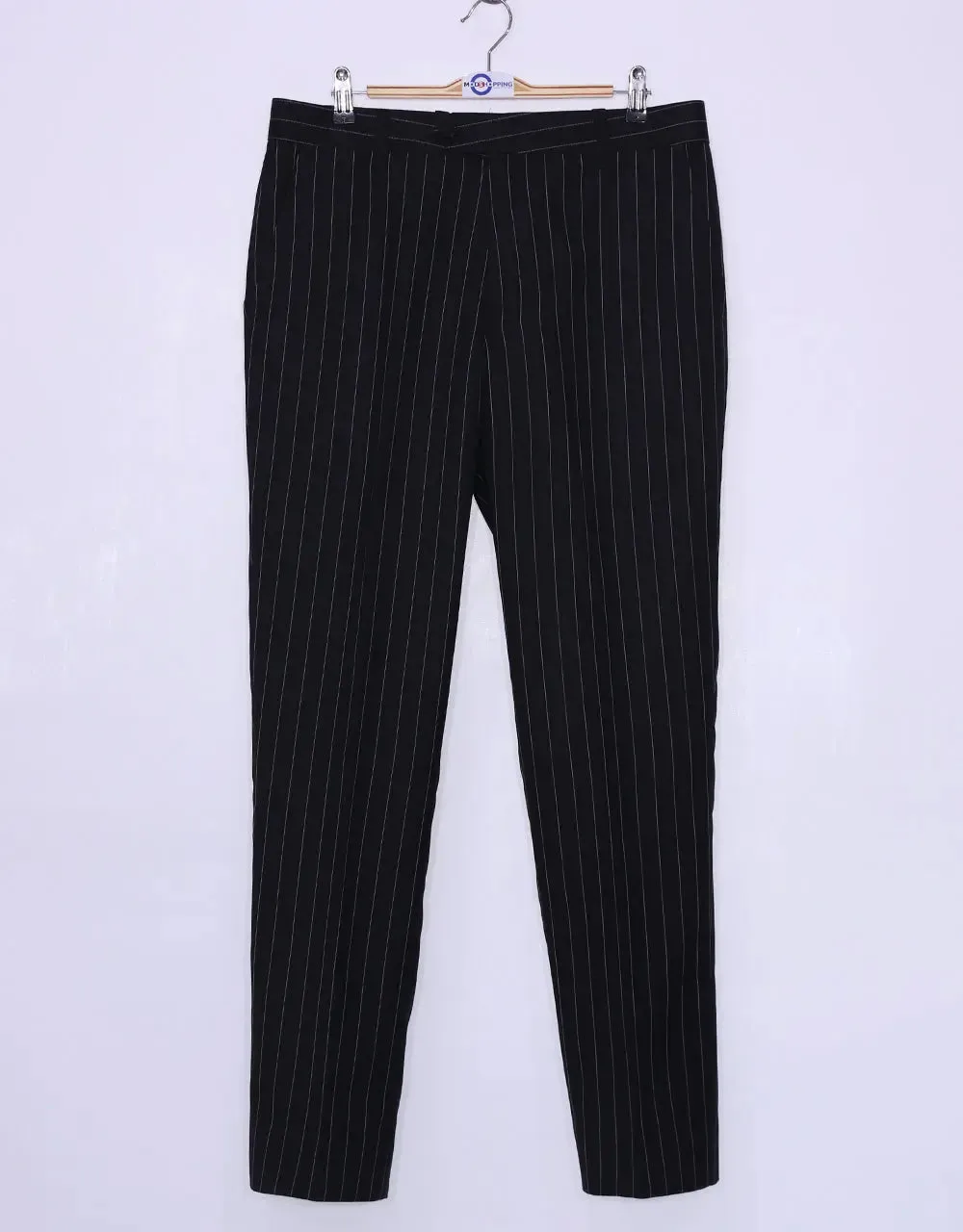 4 Button Suit - Black and White Pinstripe Suit