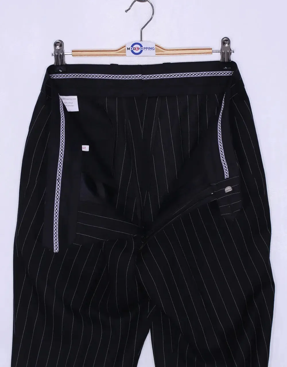 4 Button Suit - Black and White Pinstripe Suit