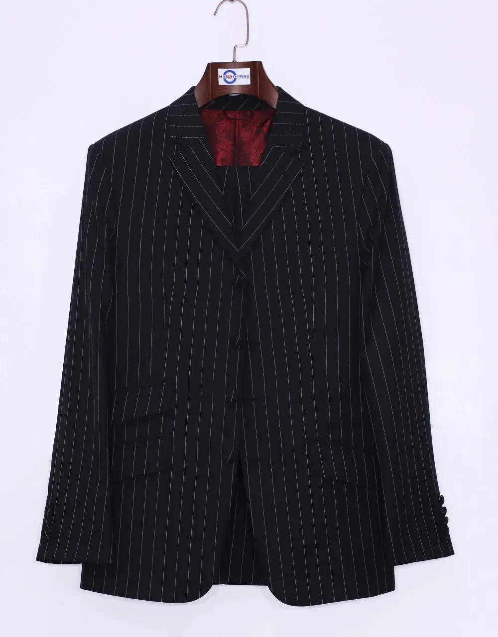 4 Button Suit - Black and White Pinstripe Suit