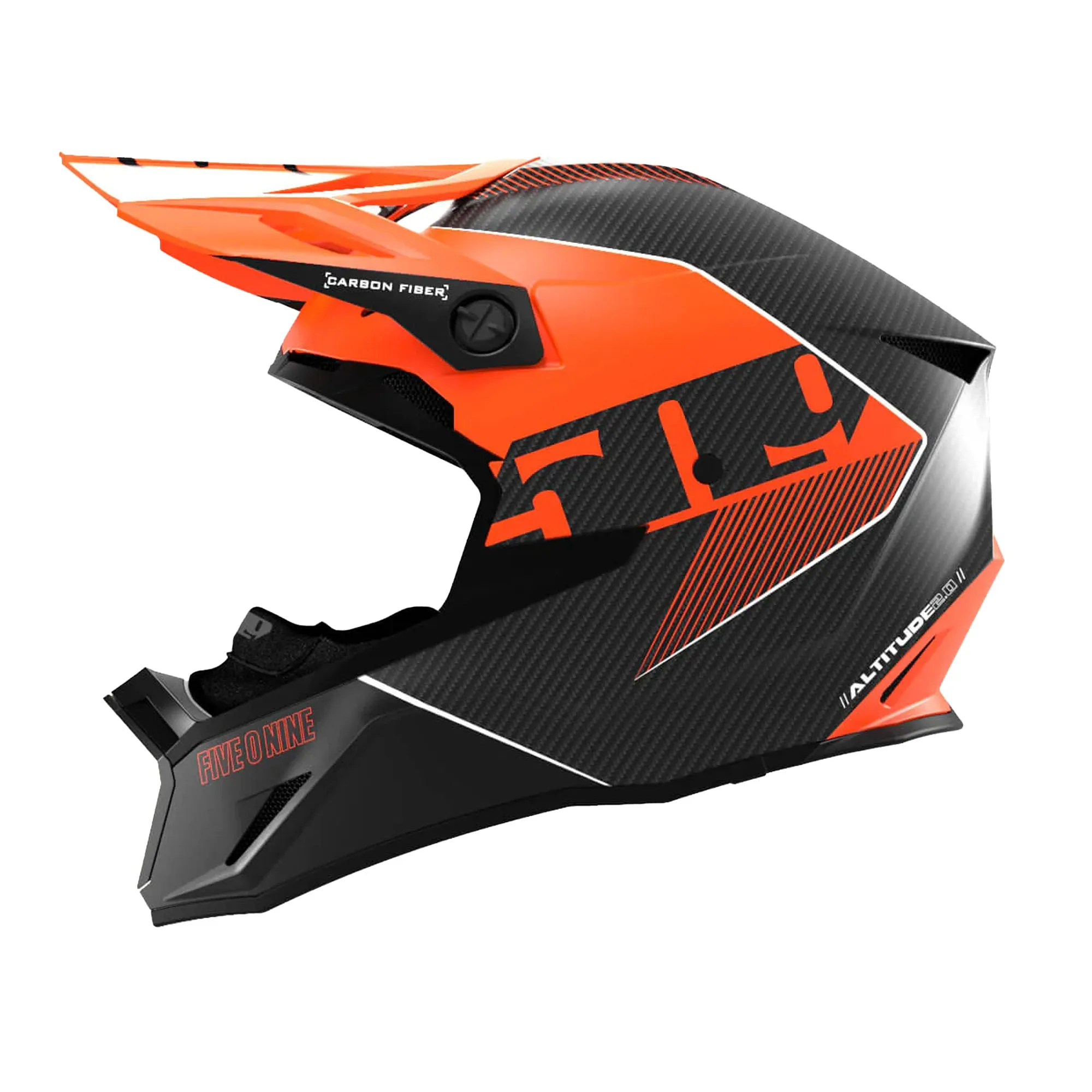 509  Altitude 2.0 Carbon Fiber 3K Hi-Flow Snowmobile Helmet Vented Race Orange FMVSS 218