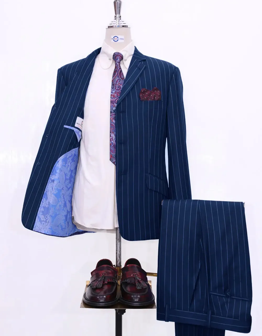 60s Mod Style Navy Blue Pinstripe Suit