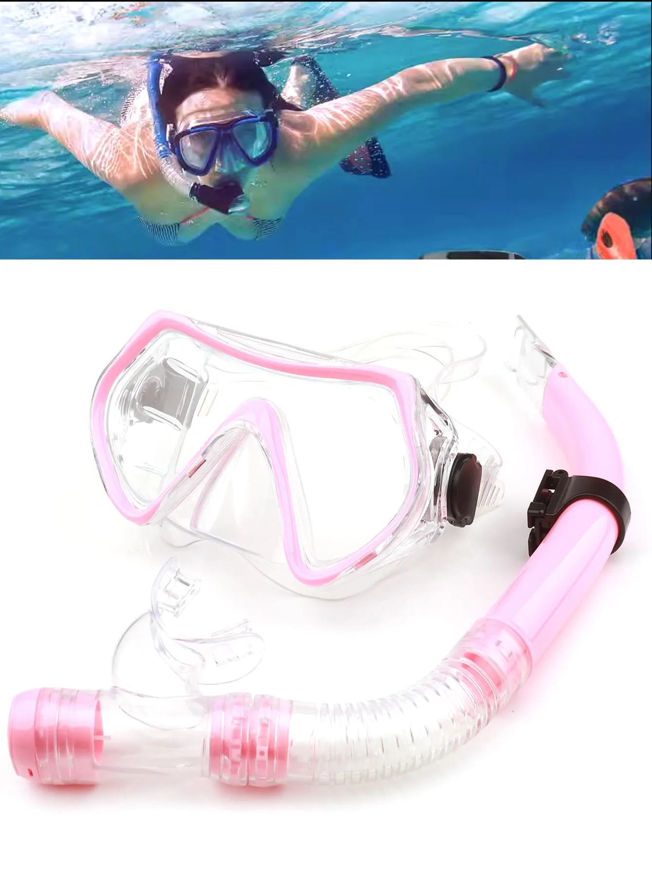 Adults & Teenagers Unisex Snorkeling & Swimming Goggles With Diving Breathing Tube Set