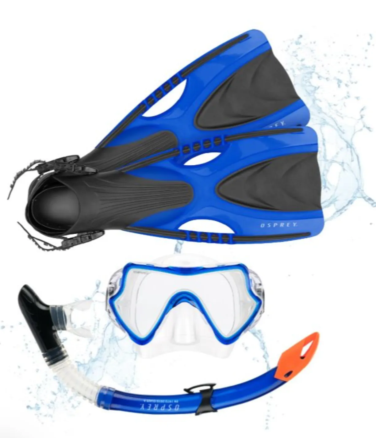 ADULTS MASK , SNORKEL SET WITH FINS  - BLUE