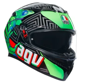 AGV K3 E2206 Full Face Motorcycle Helmet - Kamaleon Black, Red, Green