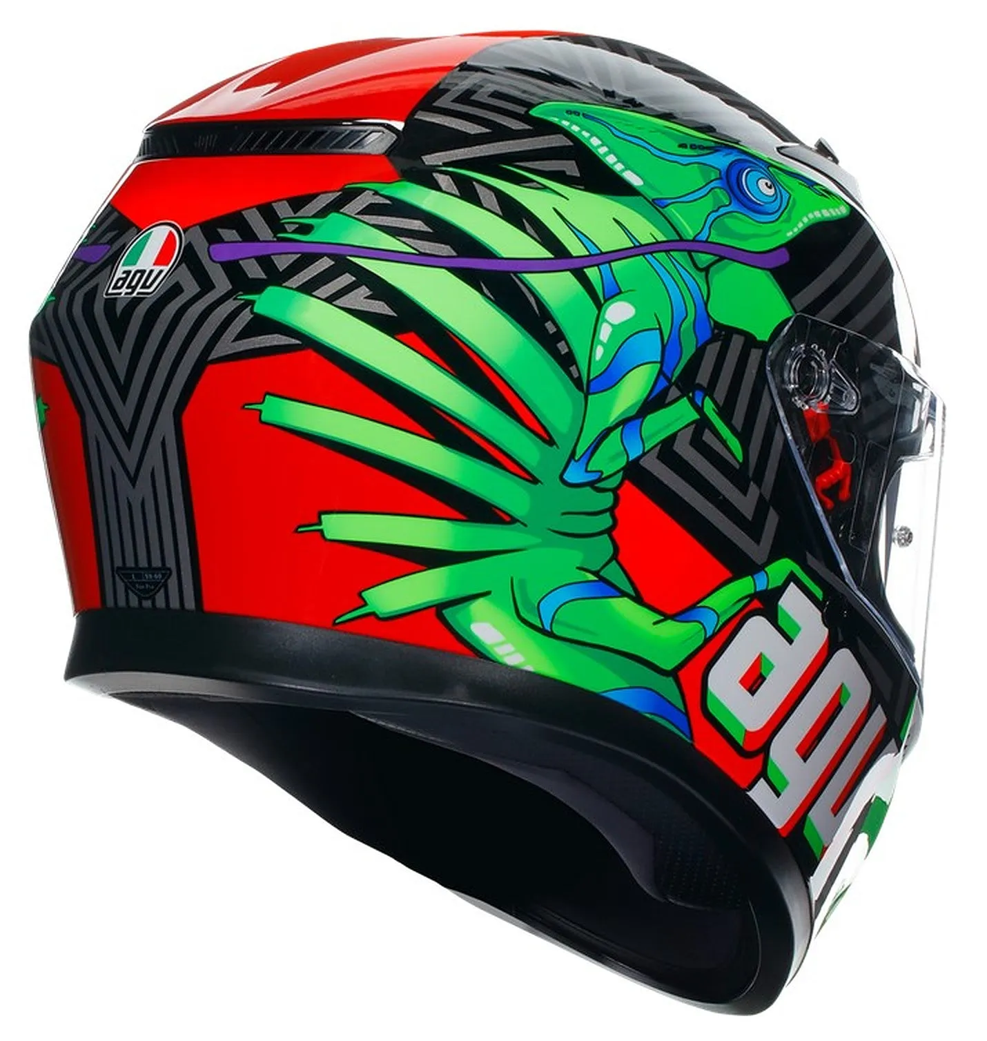 AGV K3 E2206 Full Face Motorcycle Helmet - Kamaleon Black, Red, Green