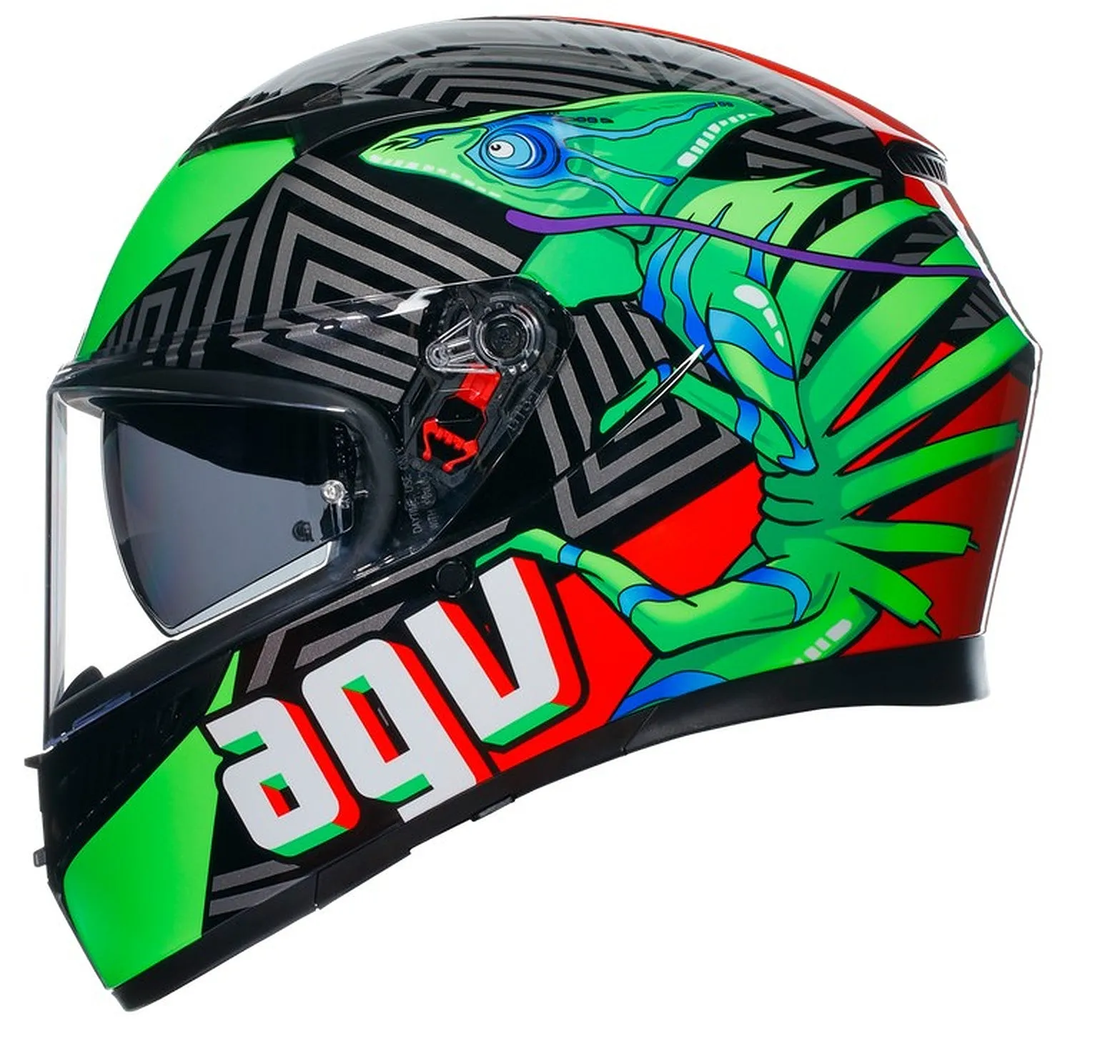 AGV K3 E2206 Full Face Motorcycle Helmet - Kamaleon Black, Red, Green