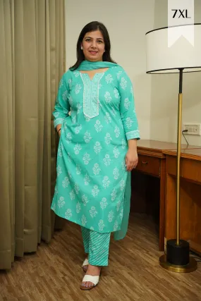 Aqua Green Block Printed Suit Set