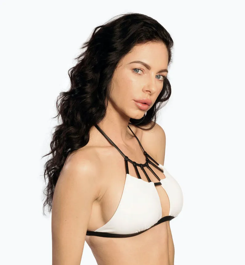 AUDRINA - PREMIUM VEGAN LEATHER STRAPPY HARNESS BIKINI TOP