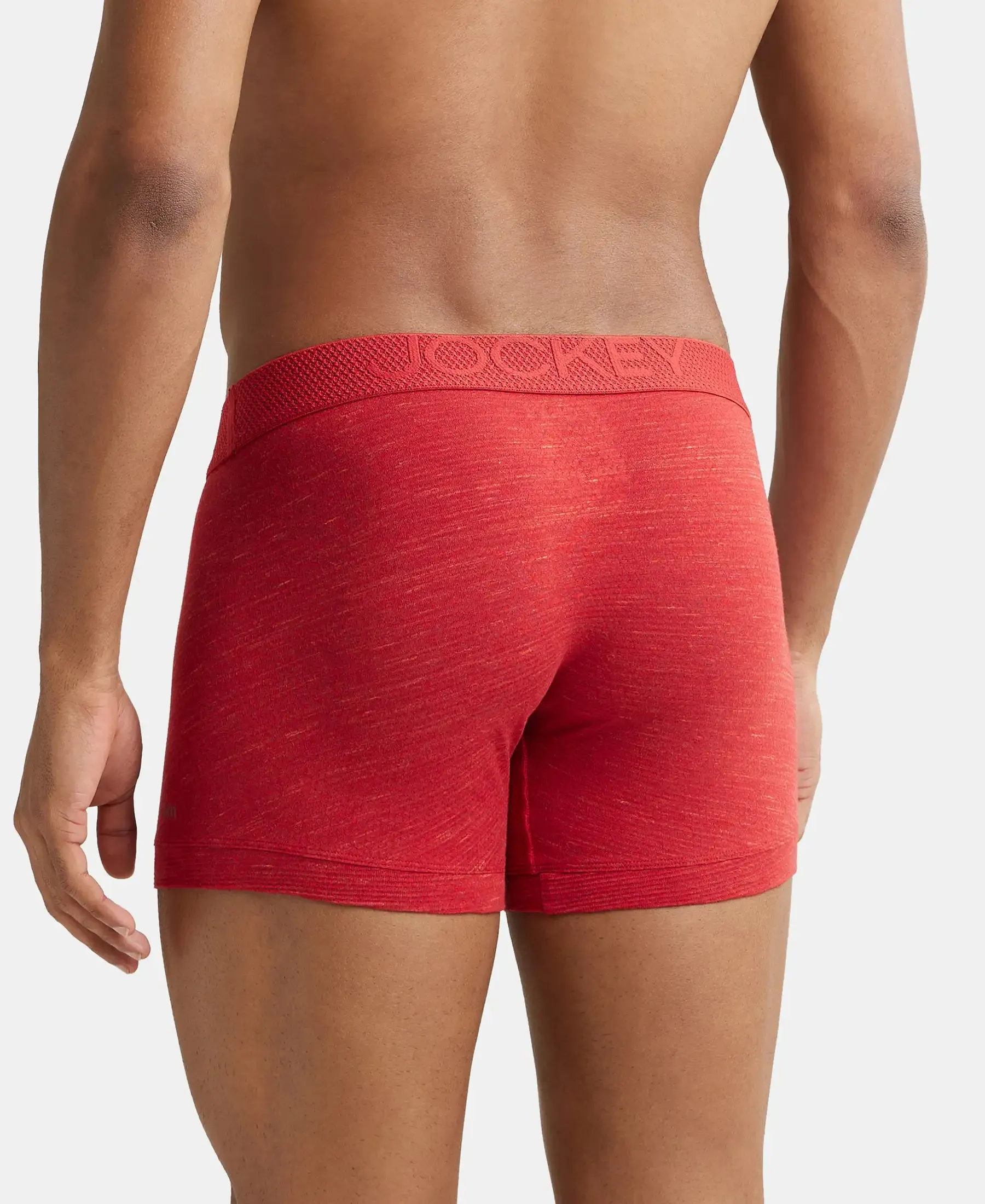 Bamboo Cotton Elastane Stretch Breathable Mesh Trunk with StayDry Treatment - Red Multi Melange