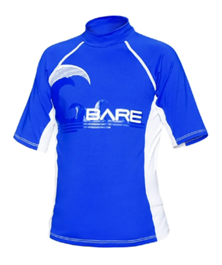 Bare Youth Blue Short Sleeve Sunguard Rash Guard with 50  SPF UV Protection