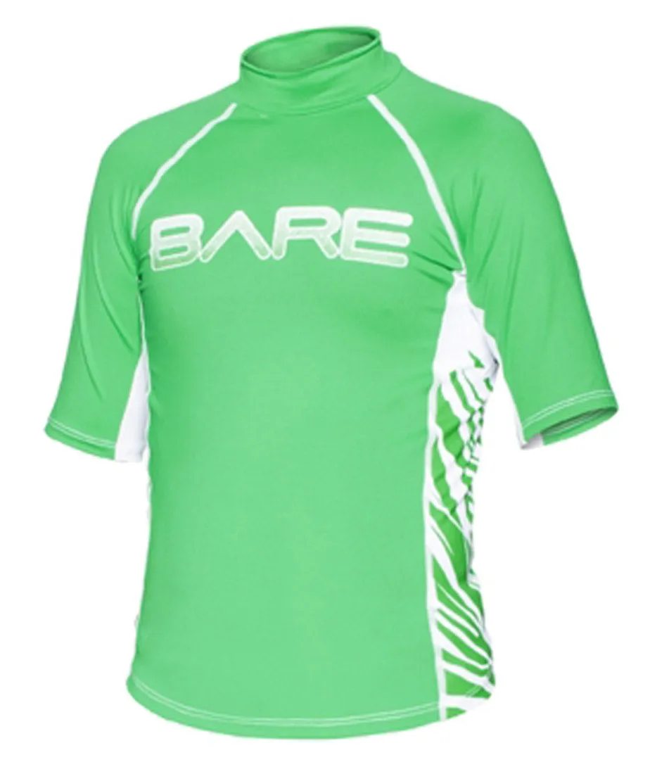 Bare Youth Green Short Sleeve Sunguard Rash Guard with 50  SPF UV Protection