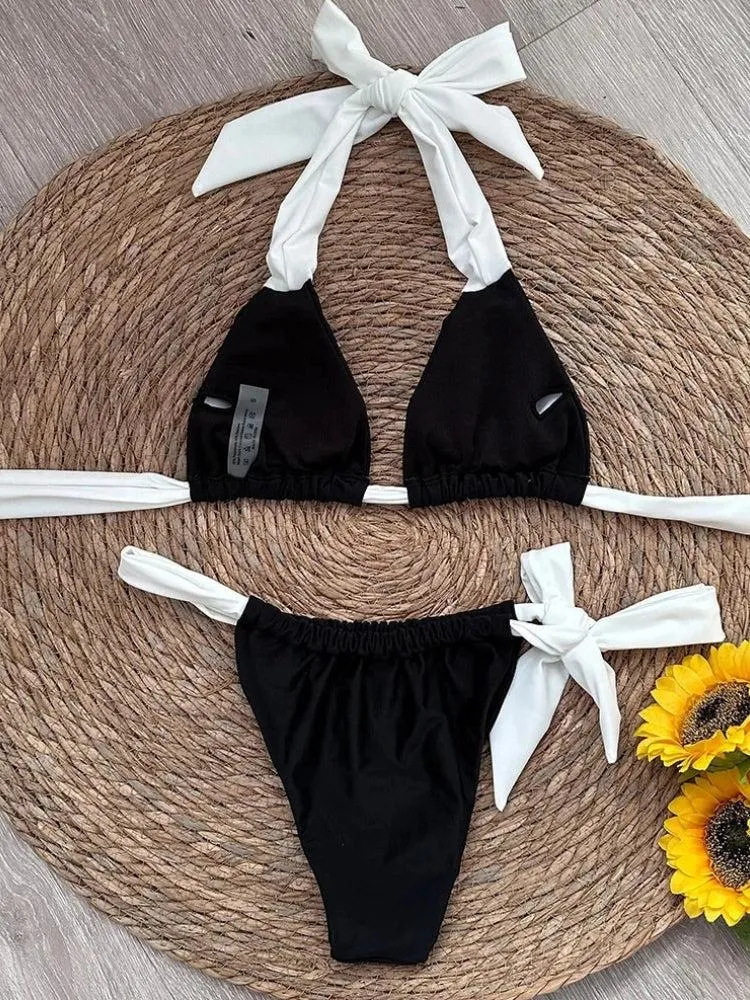 Black & White Tie Up Bikini Set