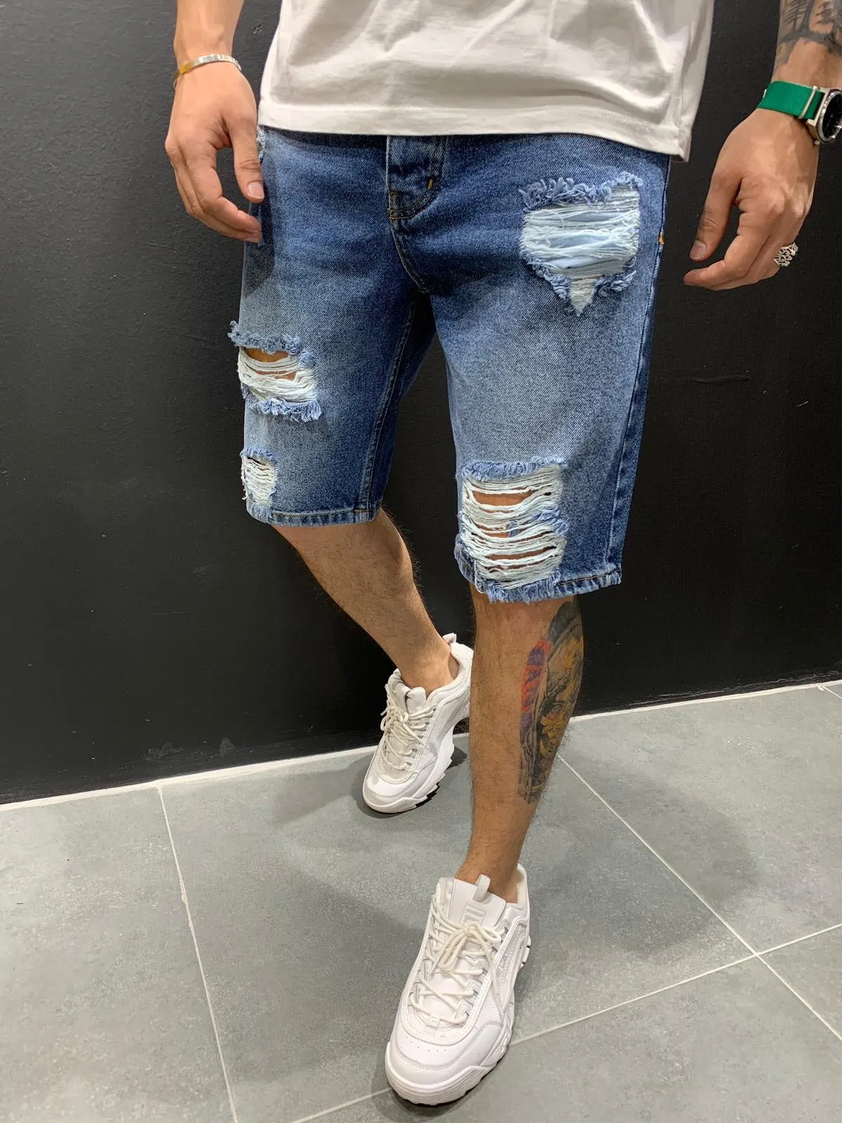 Blue Ripped Jeans Short AY589 Streetwear Mens Shorts