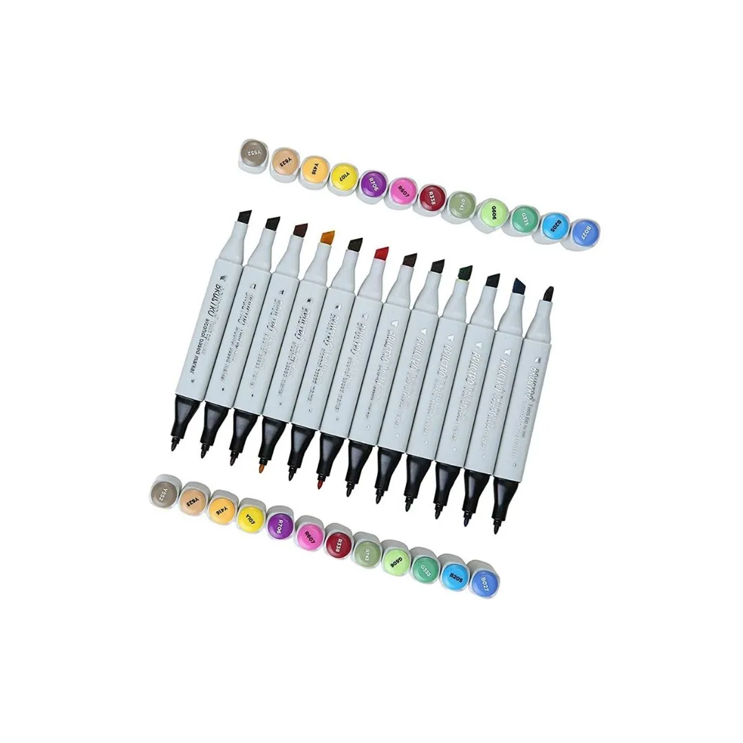 Brustro Twin Tip Alcohol Based Marker - Basic B (Set Of 12)