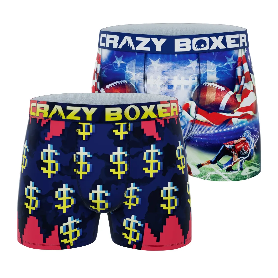 CRAZYBOXER Men's Football Dollars All Star Boxer Briefs (2 pack)