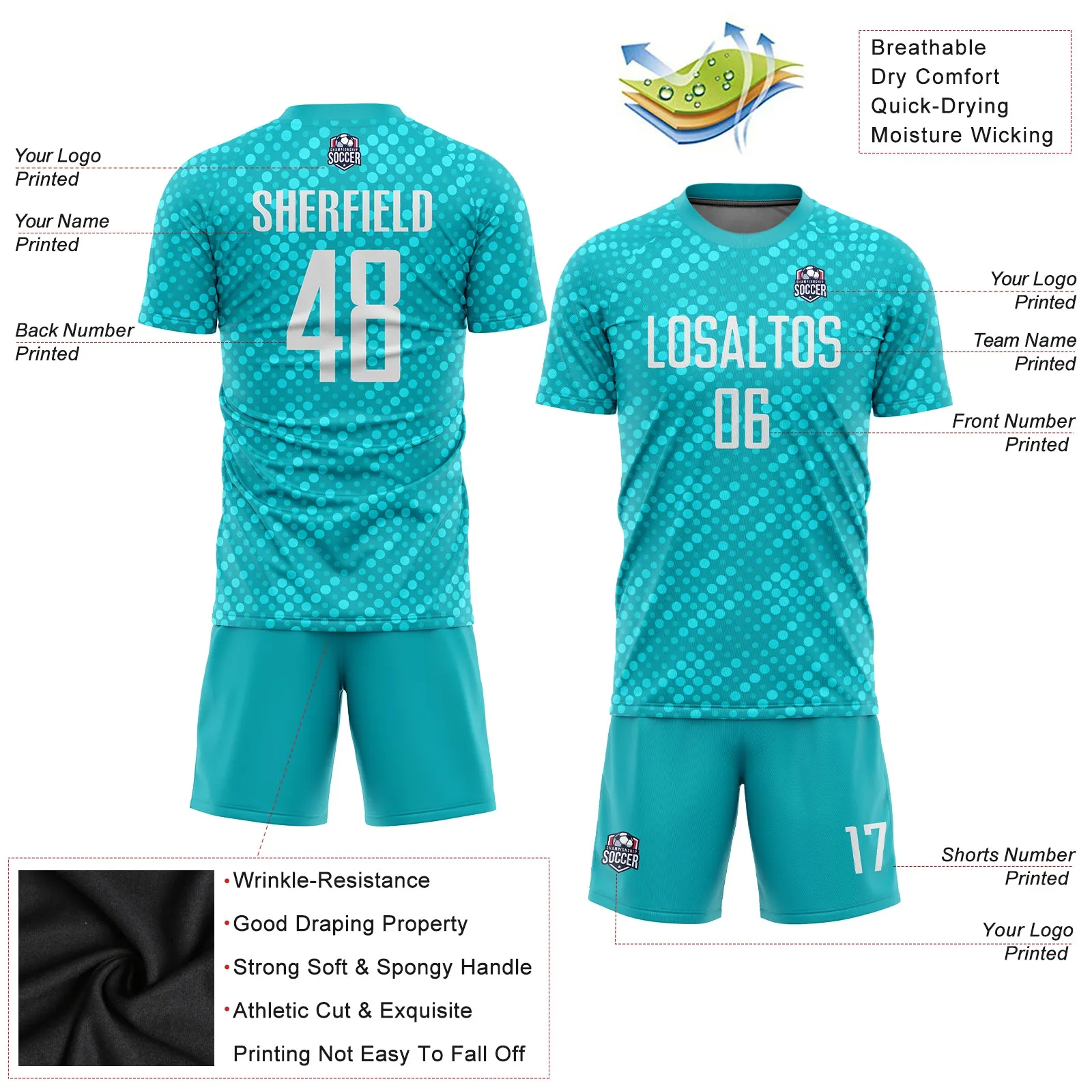 Custom Aqua White Sublimation Soccer Uniform Jersey