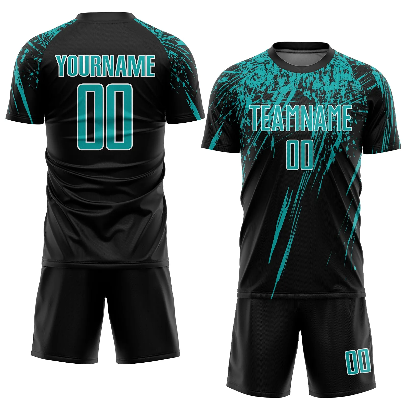 Custom Black Aqua-White Sublimation Soccer Uniform Jersey