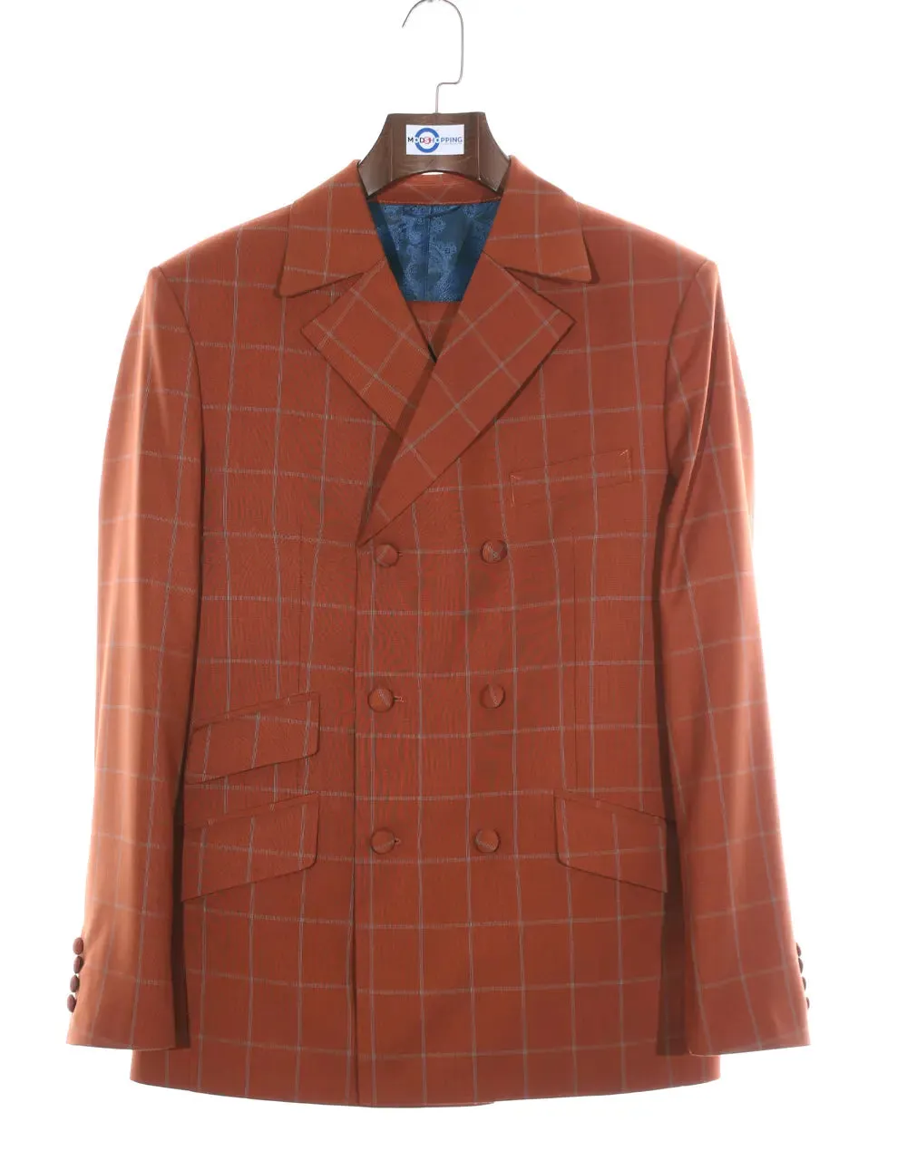 Double Breasted Suit | Orange Windowpane Suit