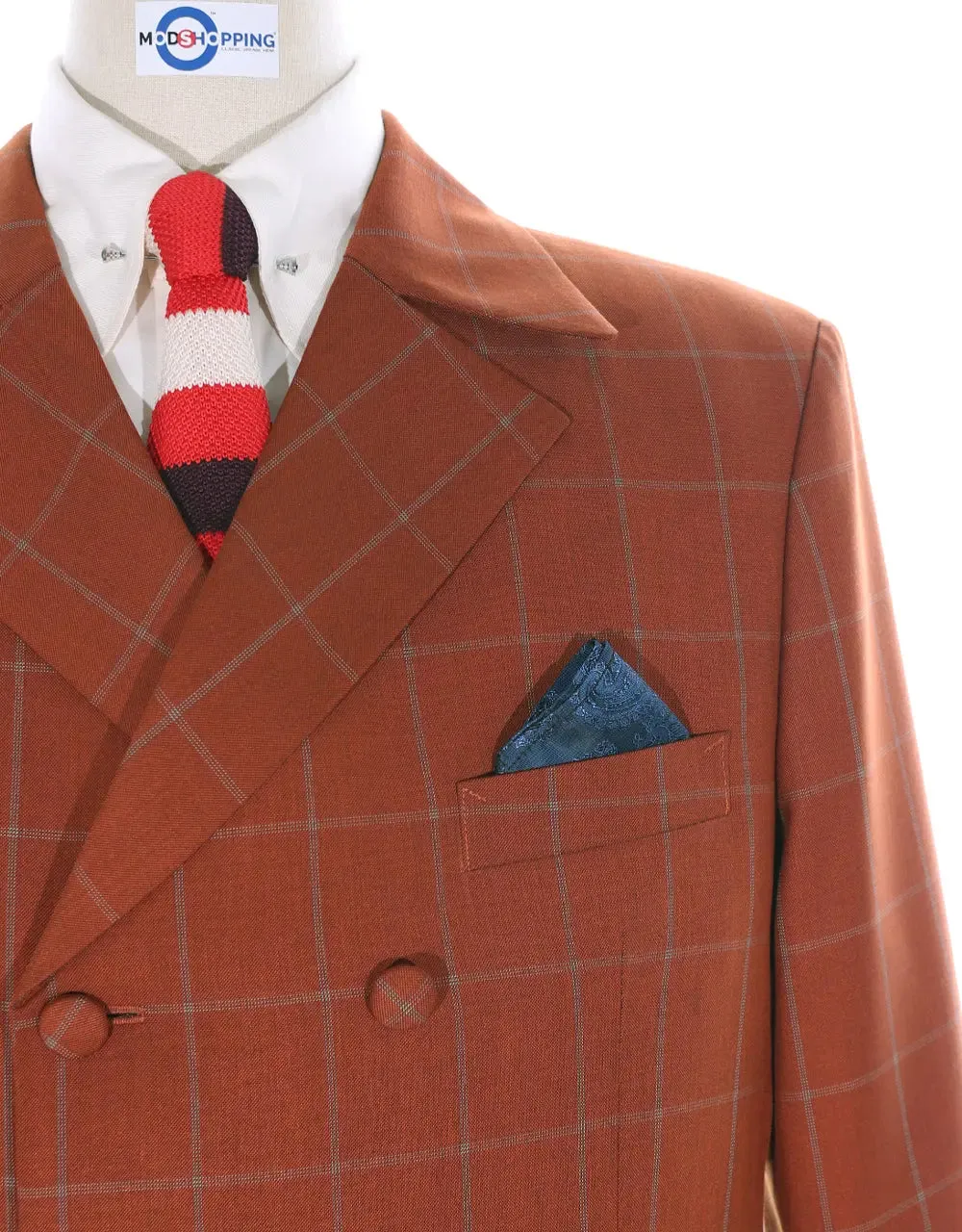 Double Breasted Suit | Orange Windowpane Suit