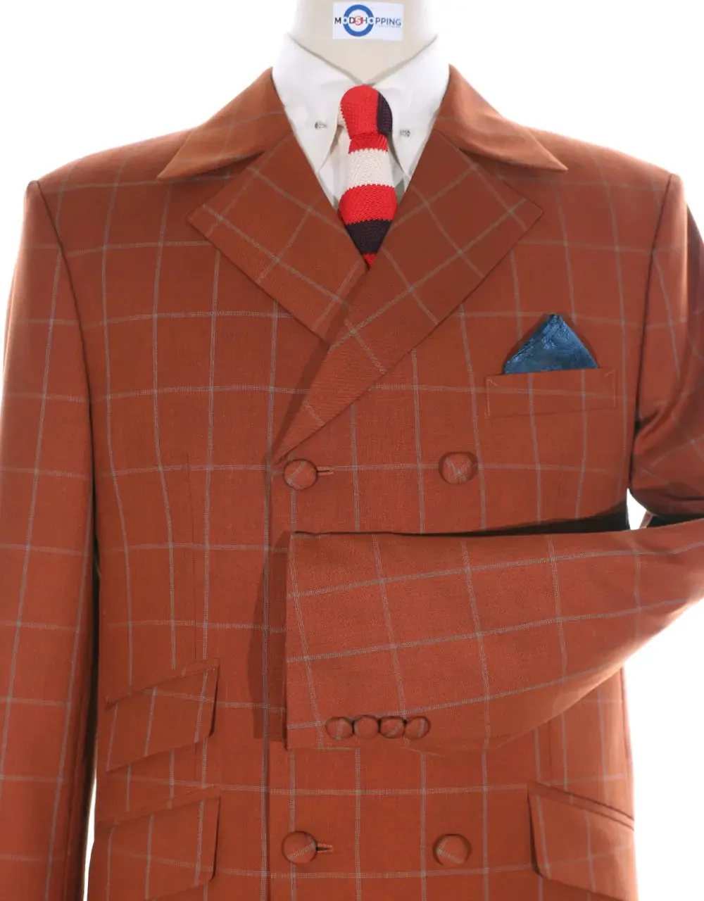 Double Breasted Suit | Orange Windowpane Suit