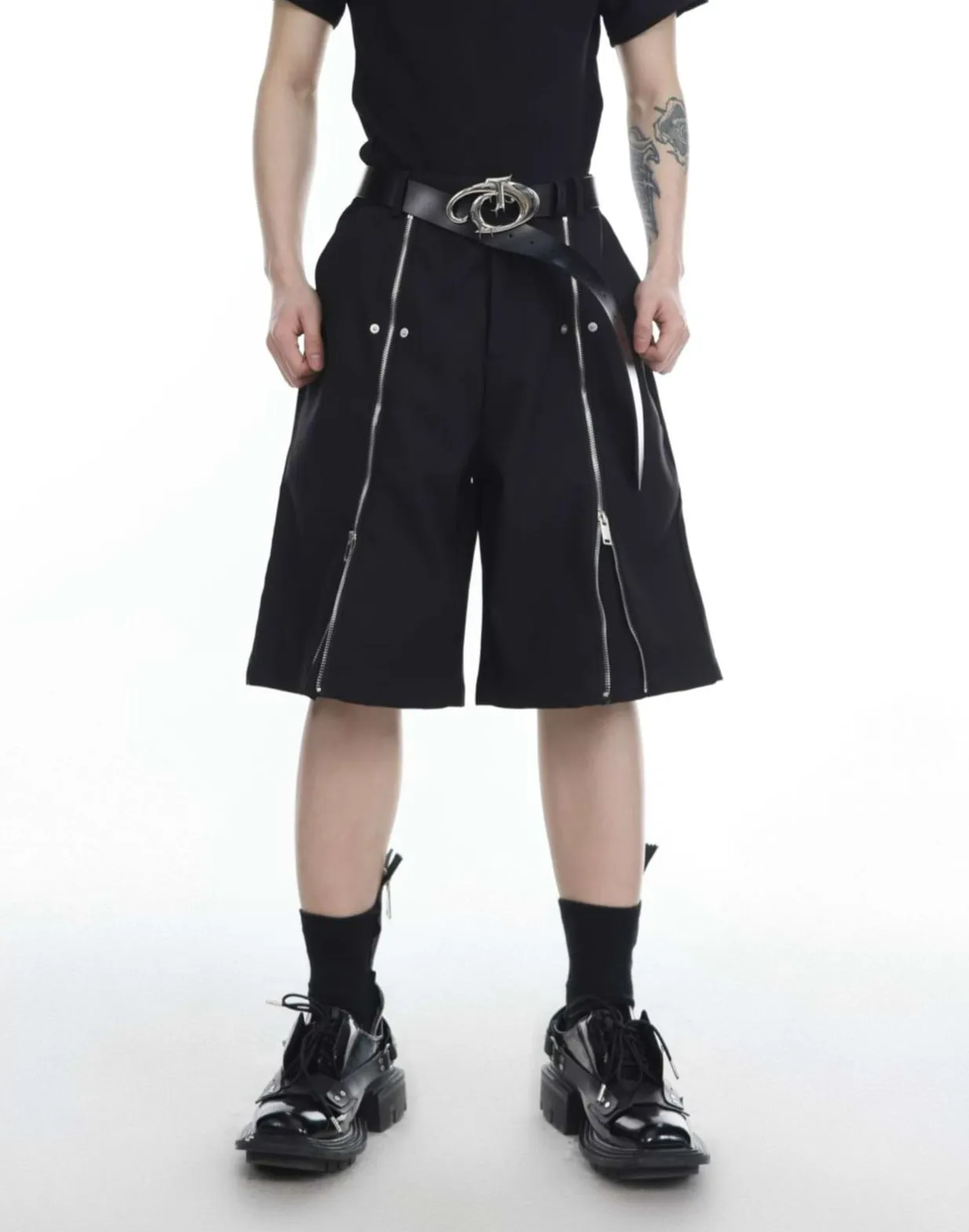 Double Zip Knee Length Shorts