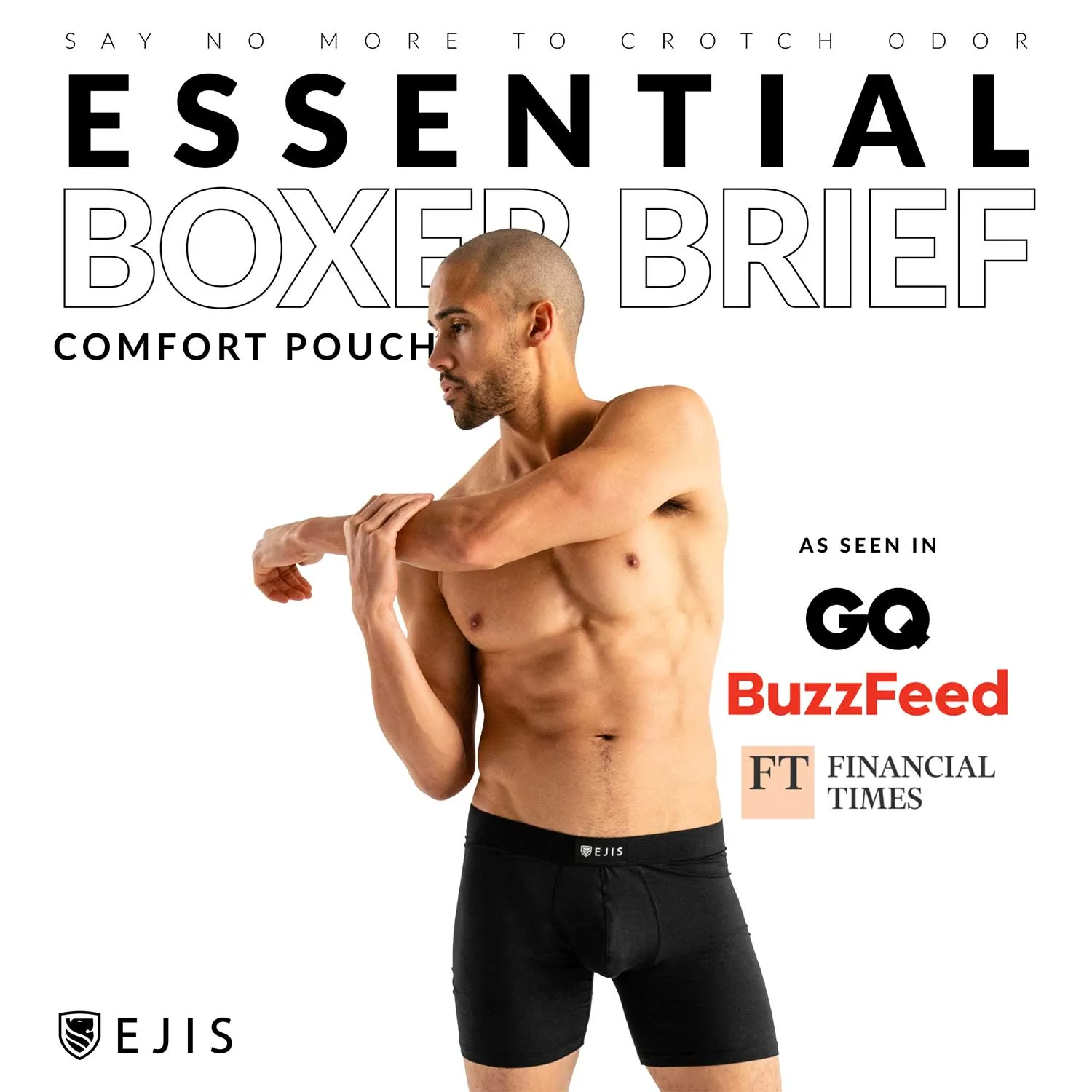 Essential Men's Boxer Briefs with Pouch - Black 6-Pack