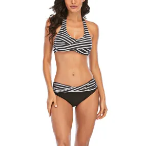 European And American Style Bikini, Navy Striped Fashion Split Bikini Swimsuit