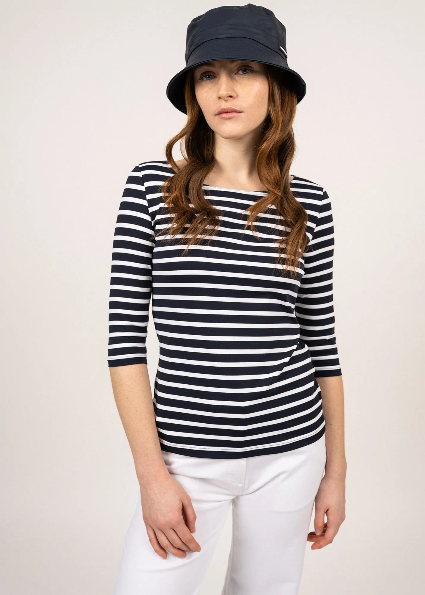 GARDE-COTE III - Nautical Striped Sport Top With UV Protection | Women Fit (NAVY / WHITE)