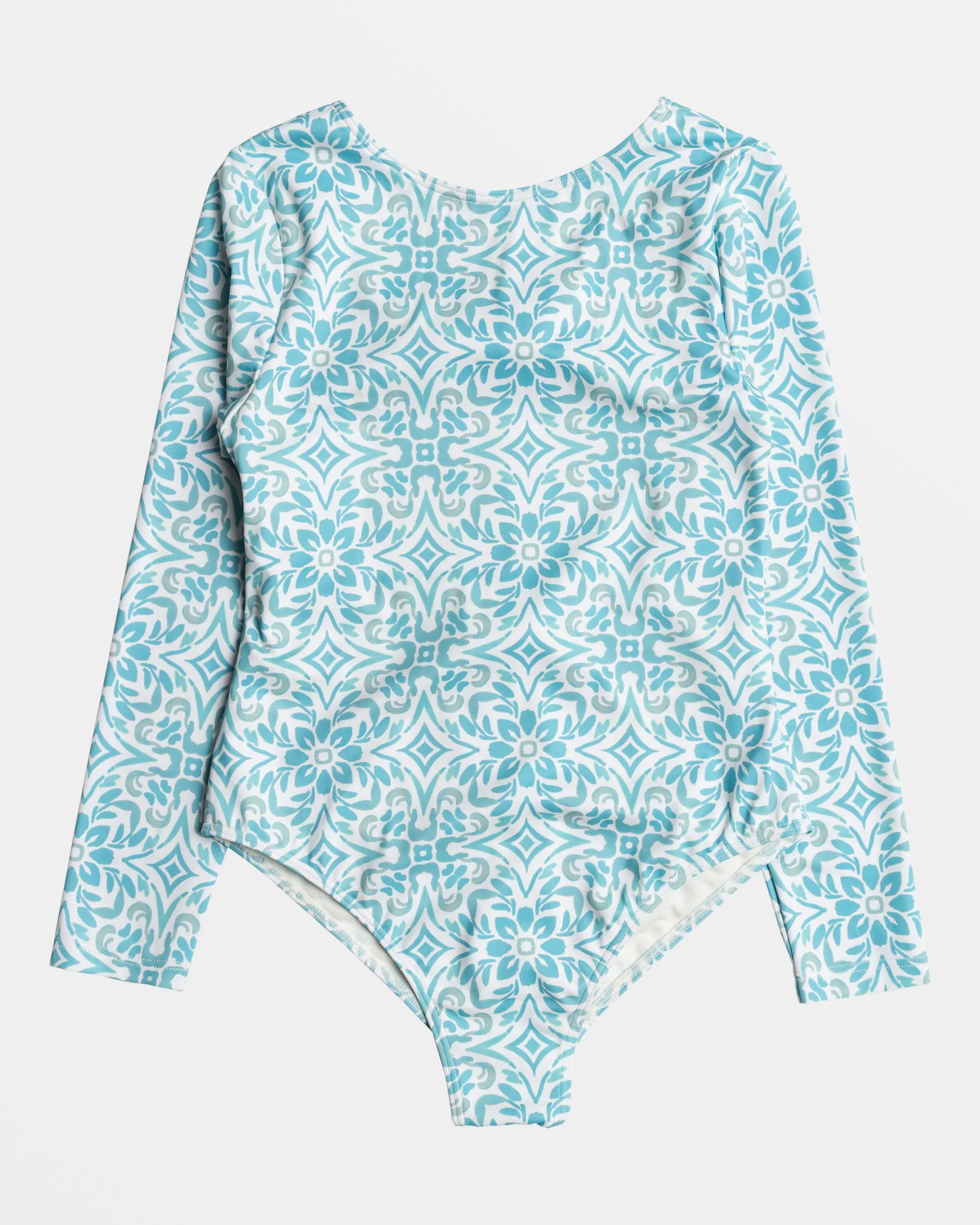 Girls 4-16 Fresco Tile Long Sleeve Swimsuit - Cloud Dancer Fresco Tile