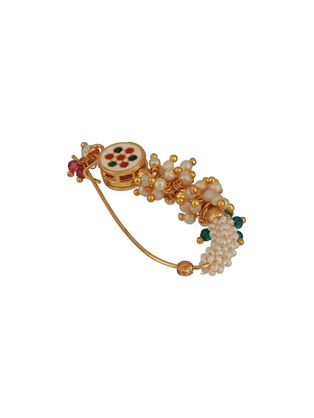 Gold-Plated Kundan-Studded & Artificial-Beaded Nosepin