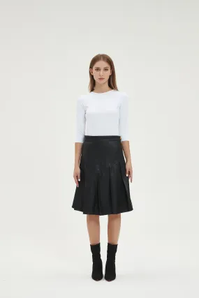 HALF PLEAT SKIRT byMM - BLACK LEATHER