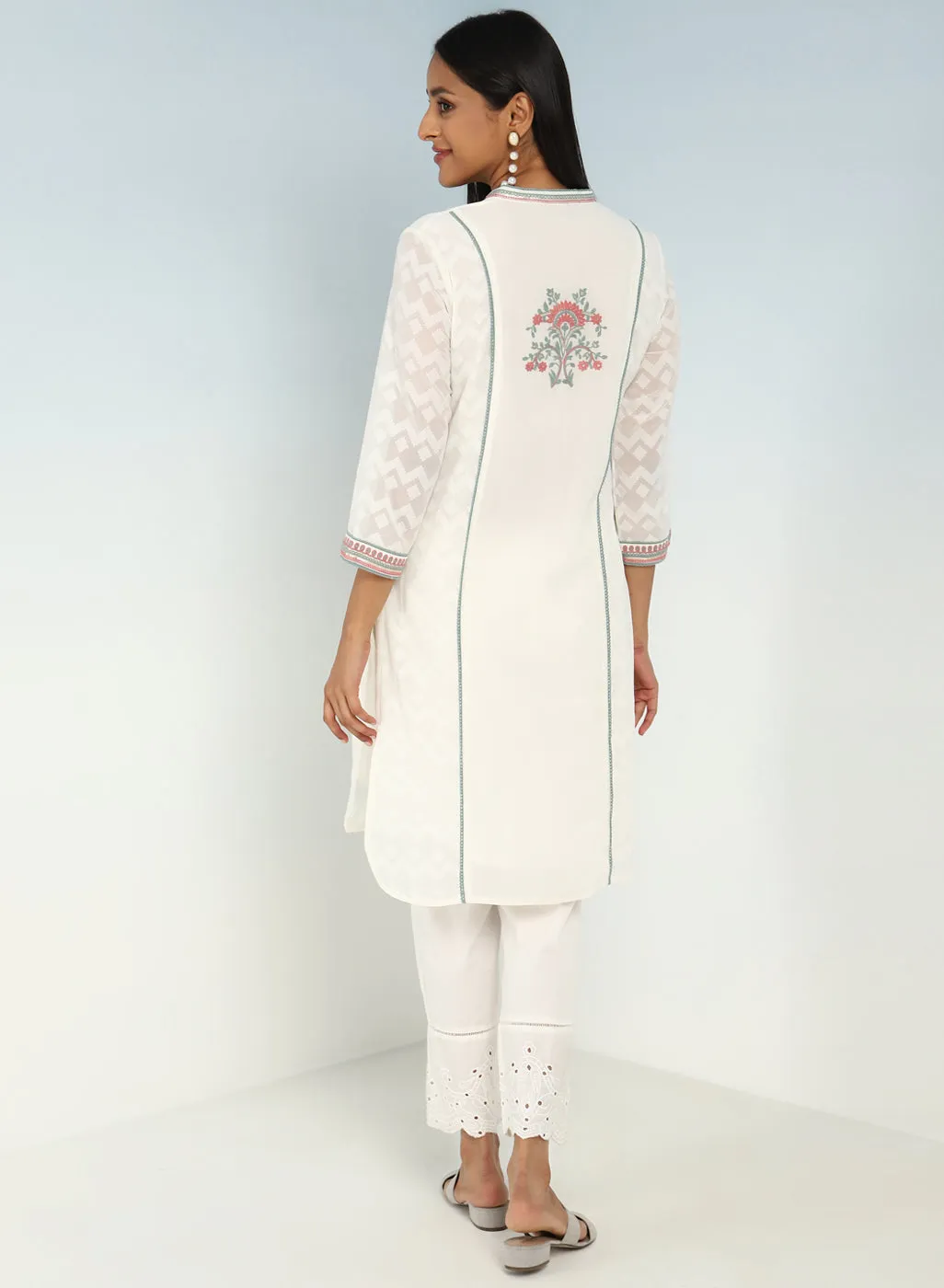 Ivory Embroidery Knee Length Kurti