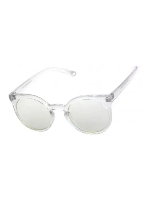 Kiss Eyewear Emily Funky Large Round Frame Sunglasses in Crystal with Mirror Lens