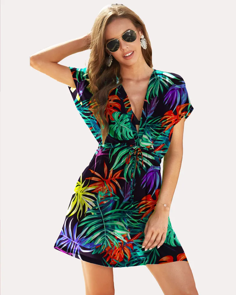 Leaf Print Chiffon Sheer Swimsuit