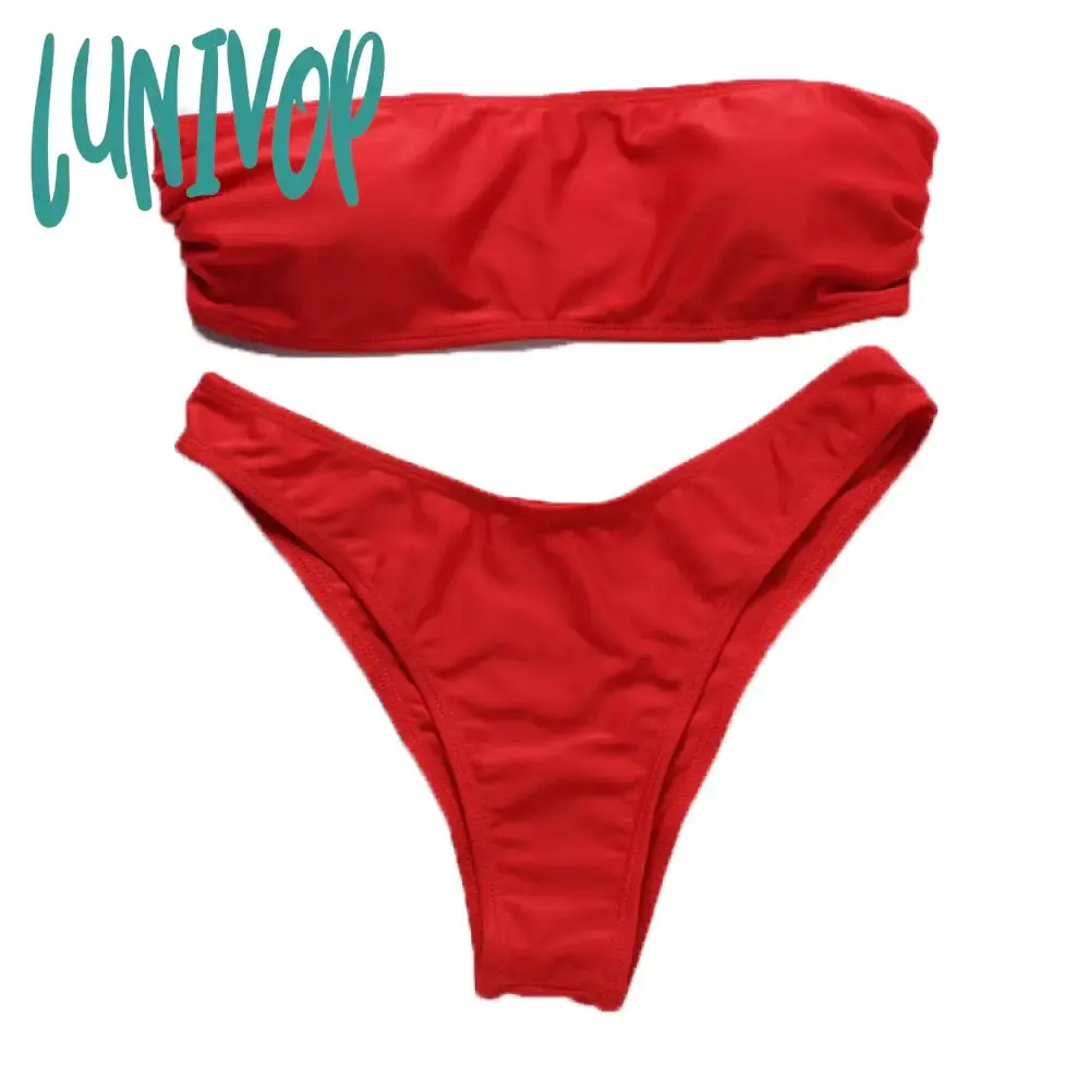 Lunivop 90s fashion New Swimsuit Solid Color Tube Top Swimming Suit Split Female Red Bikini Bikini