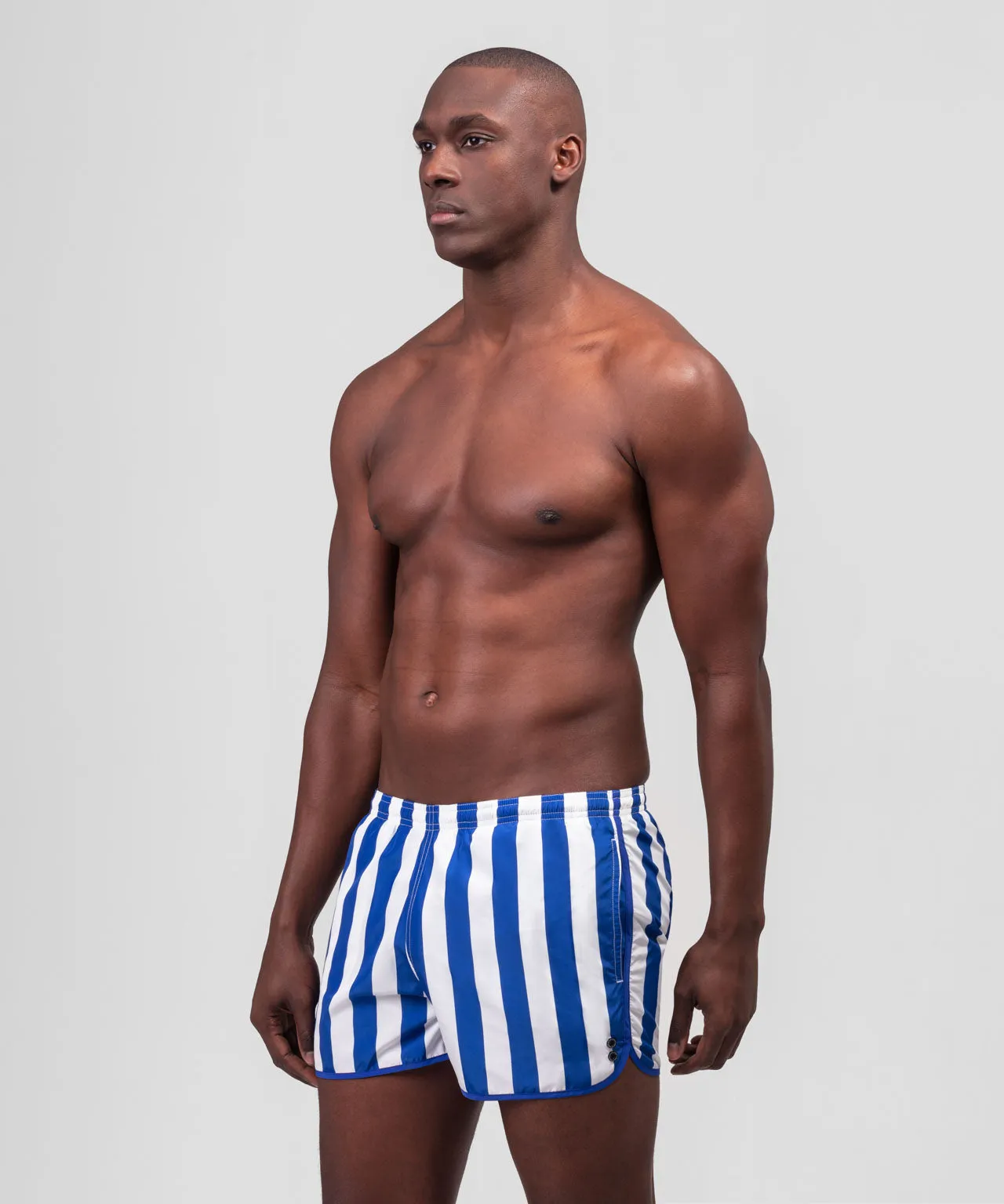 Marathon Swim Shorts Vertical Wide Stripes: Greek Blue/White