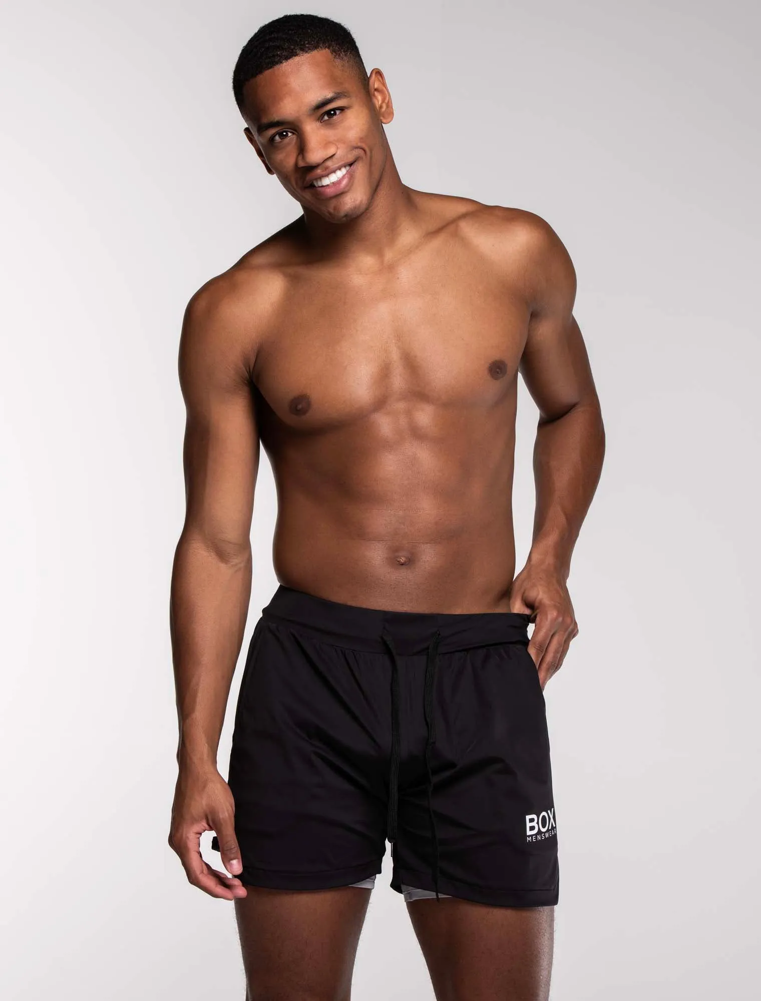 Mens Double Layer Sports Shorts - Black