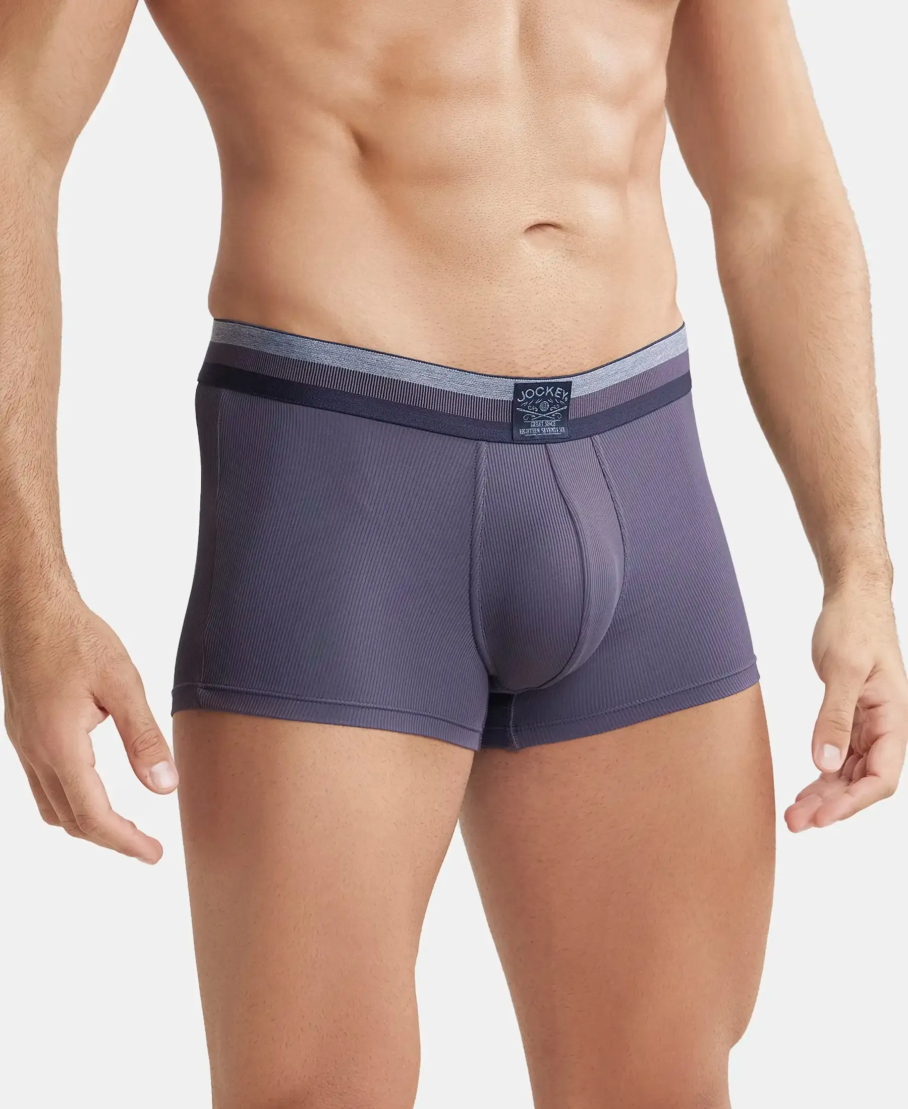 Microfiber Elastane Stretch Rib Solid Trunk with StayDry Treatment - Grey Stone