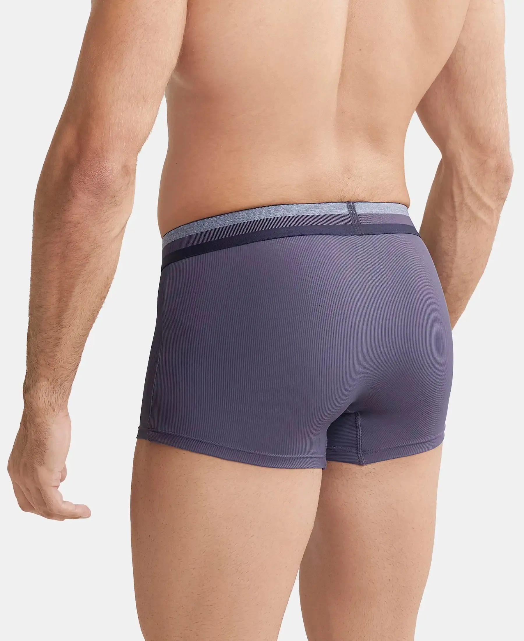 Microfiber Elastane Stretch Rib Solid Trunk with StayDry Treatment - Grey Stone