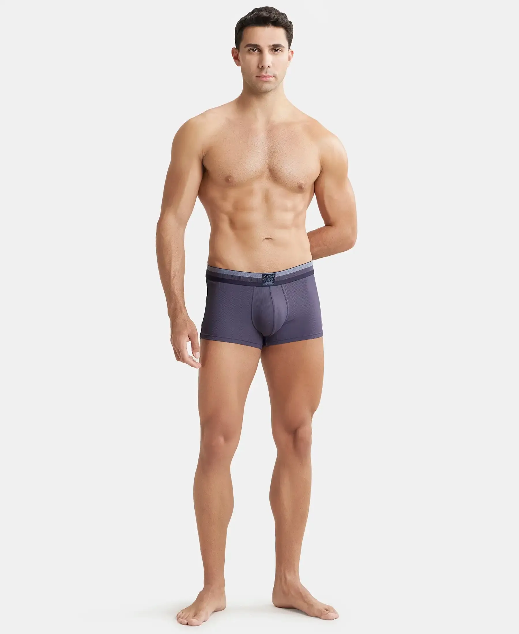 Microfiber Elastane Stretch Rib Solid Trunk with StayDry Treatment - Grey Stone