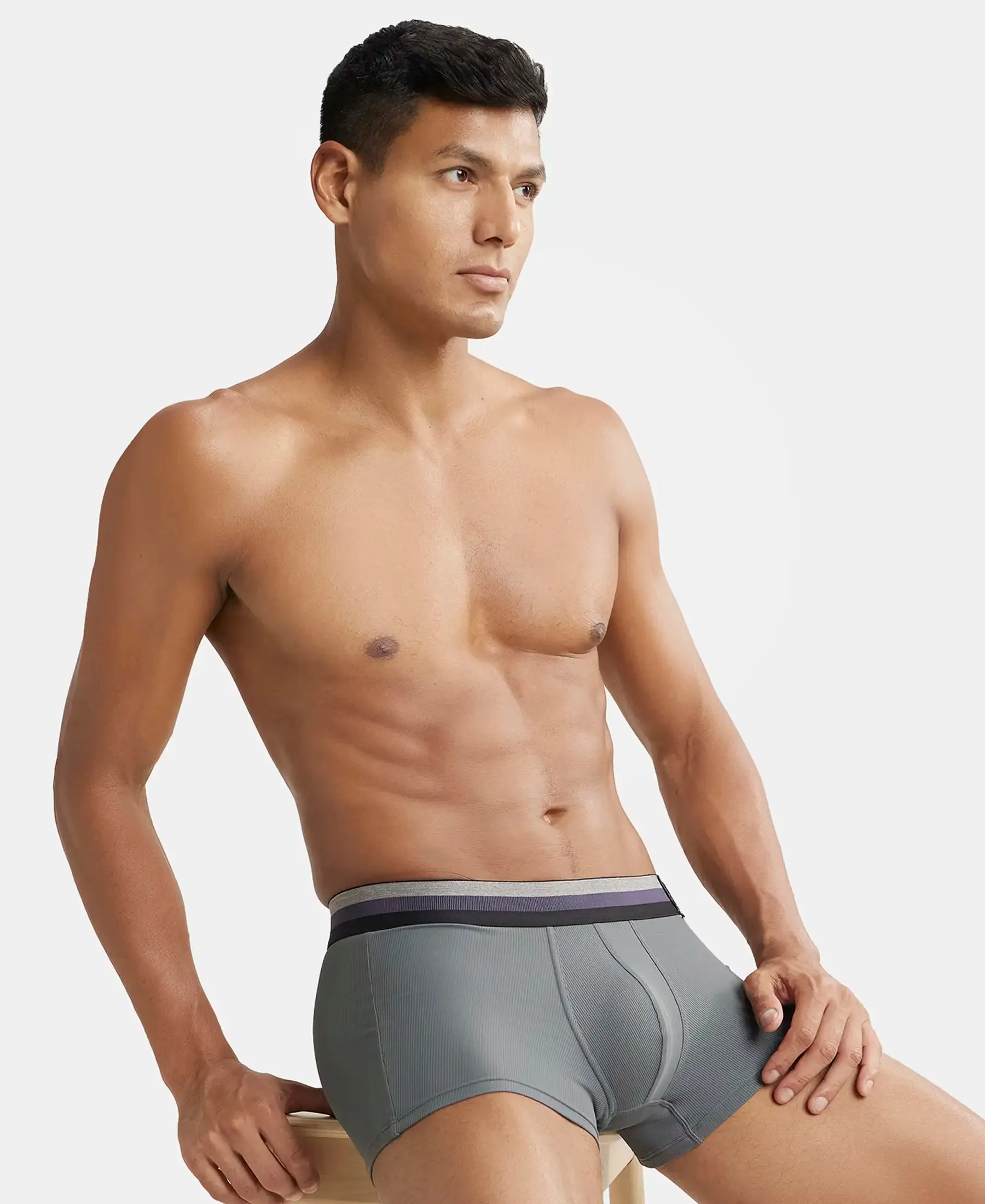 Microfiber Elastane Stretch Rib Solid Trunk with StayDry Treatment - Gunmetal