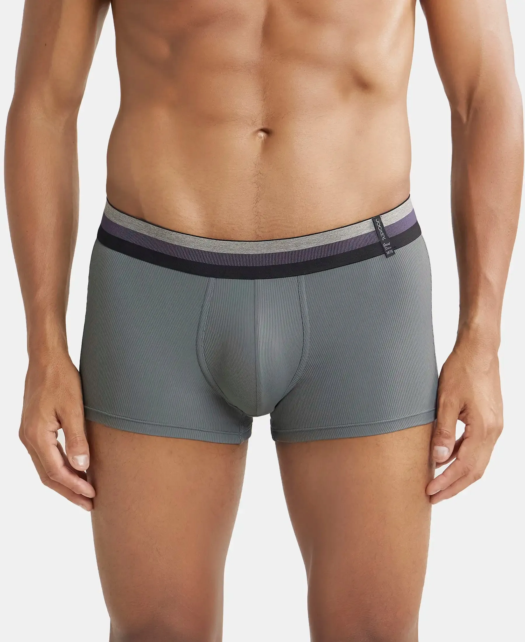 Microfiber Elastane Stretch Rib Solid Trunk with StayDry Treatment - Gunmetal