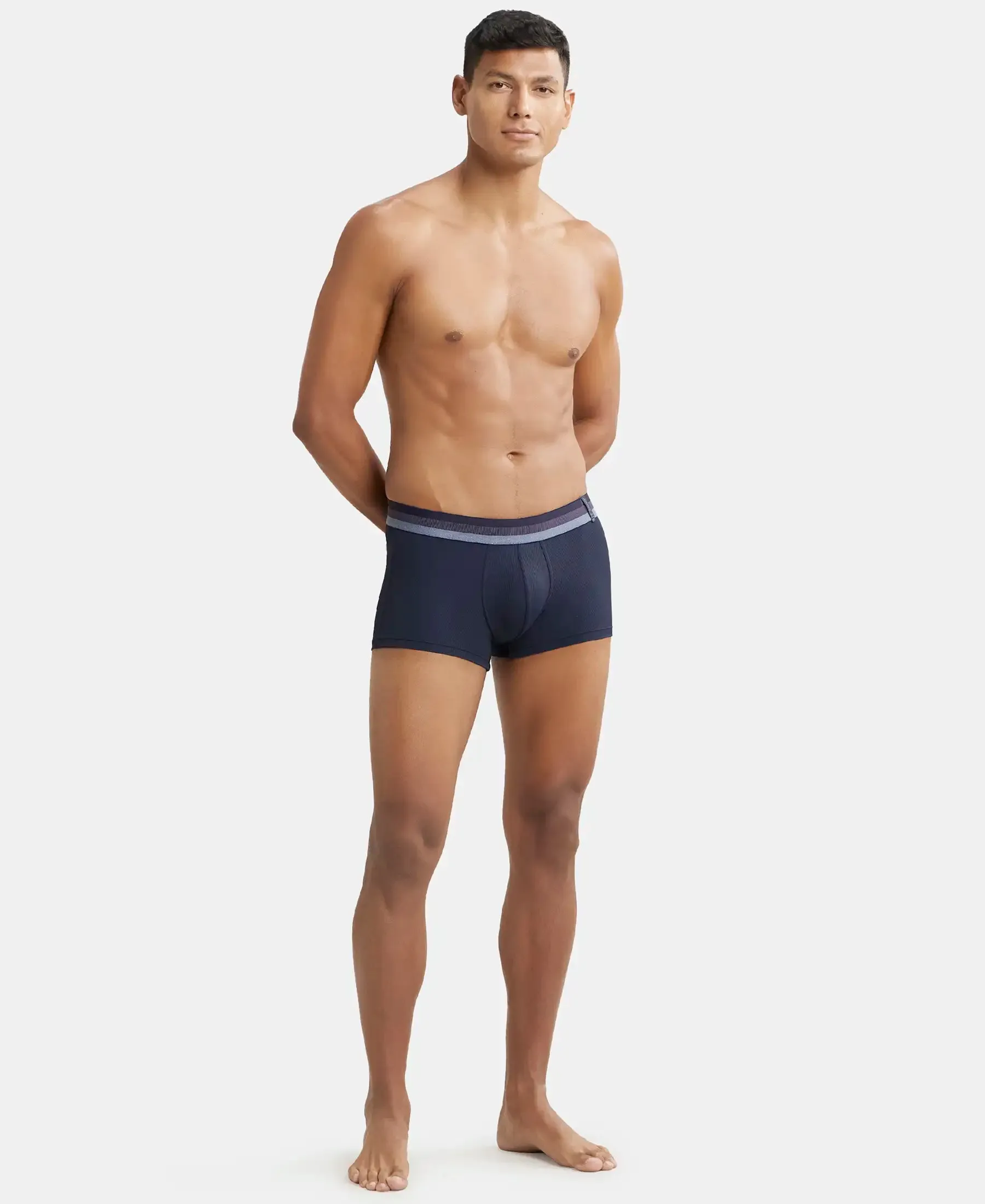 Microfiber Elastane Stretch Rib Solid Trunk with StayDry Treatment - Midnight Navy