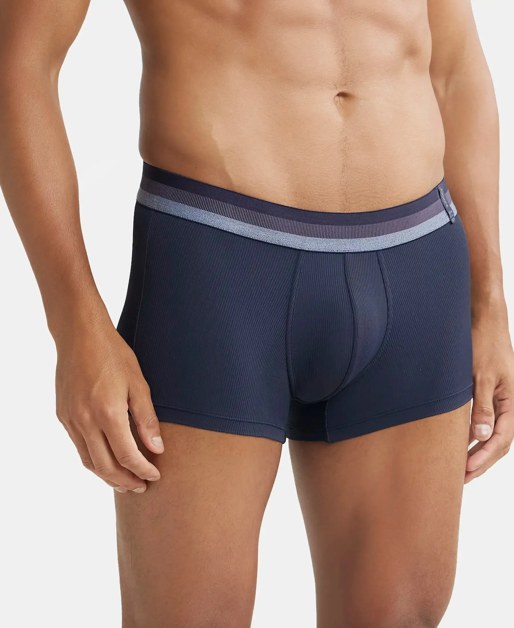 Microfiber Elastane Stretch Rib Solid Trunk with StayDry Treatment - Midnight Navy