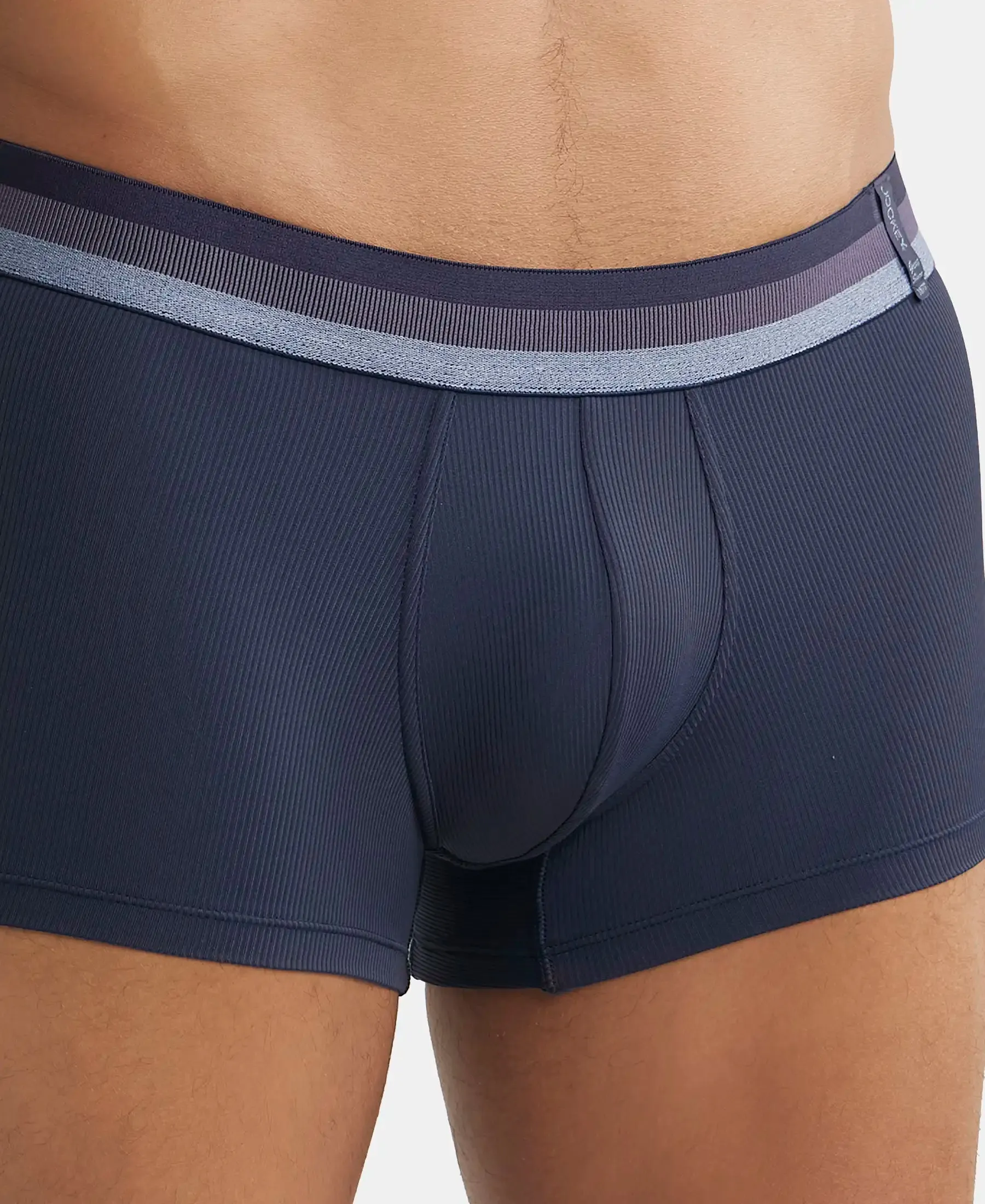 Microfiber Elastane Stretch Rib Solid Trunk with StayDry Treatment - Midnight Navy