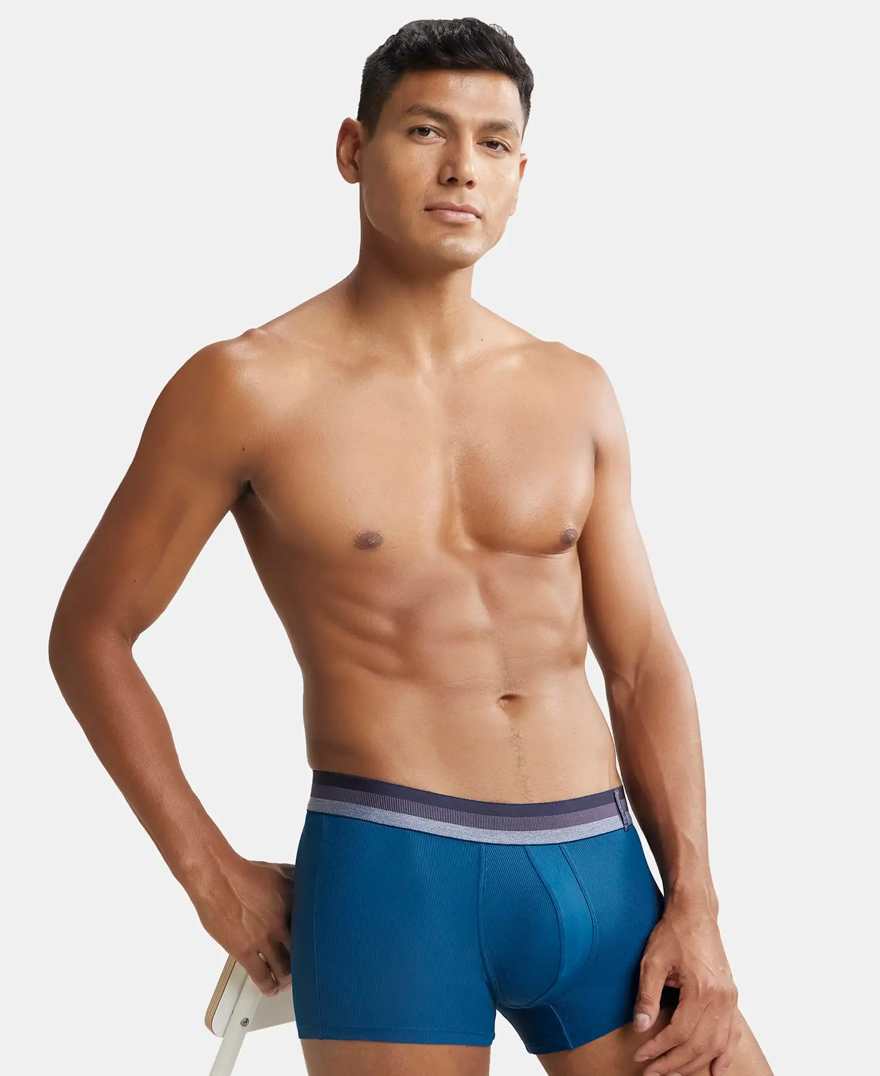 Microfiber Elastane Stretch Rib Solid Trunk with StayDry Treatment - Poseidon